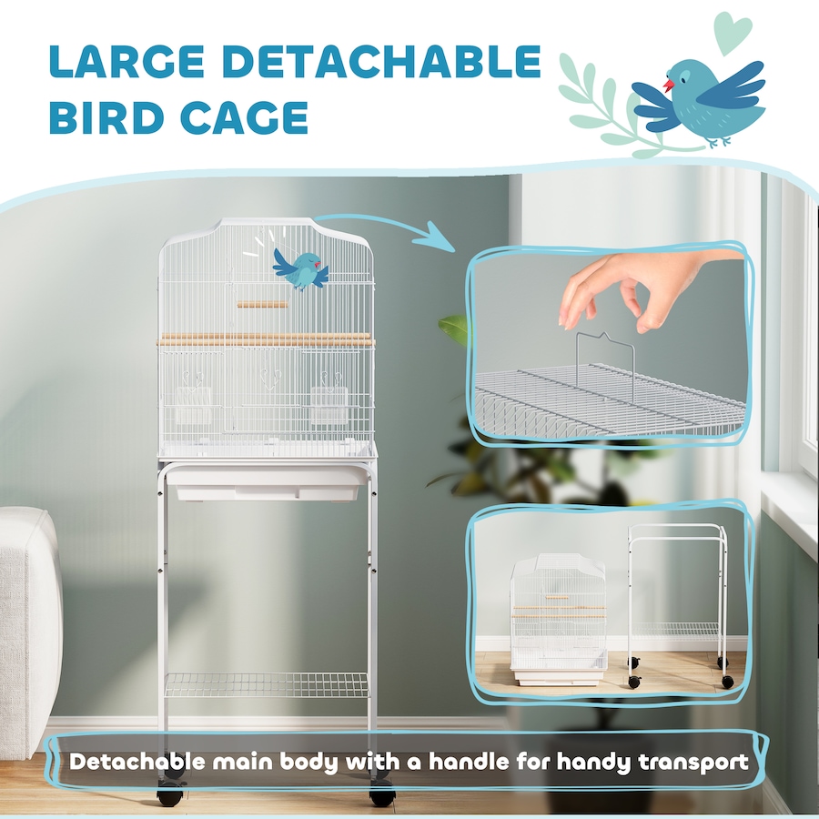 Image 962452_ALTMORE3.jpg, Product 962-452 / Price $89.99, PawHut 49" Large Rolling Bird Cage Cockatiel Play House Perch Swing, White from PawHut on TSC.ca's Home & Garden department