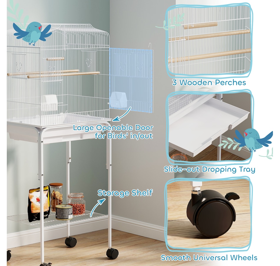 Image 962452_ALTMORE4.jpg, Product 962-452 / Price $89.99, PawHut 49" Large Rolling Bird Cage Cockatiel Play House Perch Swing, White from PawHut on TSC.ca's Home & Garden department