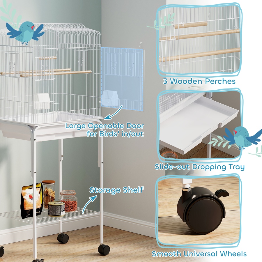 Image 962452_ALTMORE4.jpg, Product 962-452 / Price $89.99, PawHut 49" Large Rolling Bird Cage Cockatiel Play House Perch Swing, White from PawHut on TSC.ca's Home & Garden department