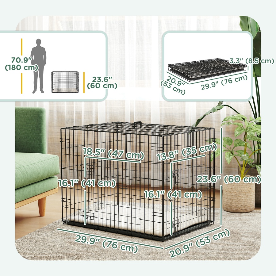 Image 962460_ALTMORE2.jpg, Product 962-460 / Price $75.99, PawHut 30" Dog Crate, Folding Metal Dog Kennel with 2 Doors, Tray, Cushion from PawHut on TSC.ca's Home & Garden department