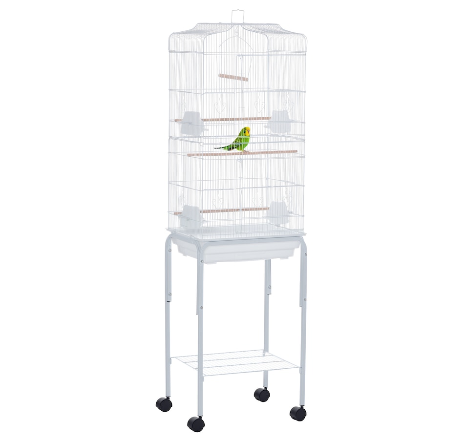Image 962492.png, Product 962-492 / Price $89.99, PawHut 62" Large Rolling Bird Cage Cockatiel Play House Perch Swing, White from PawHut on TSC.ca's Home & Garden department