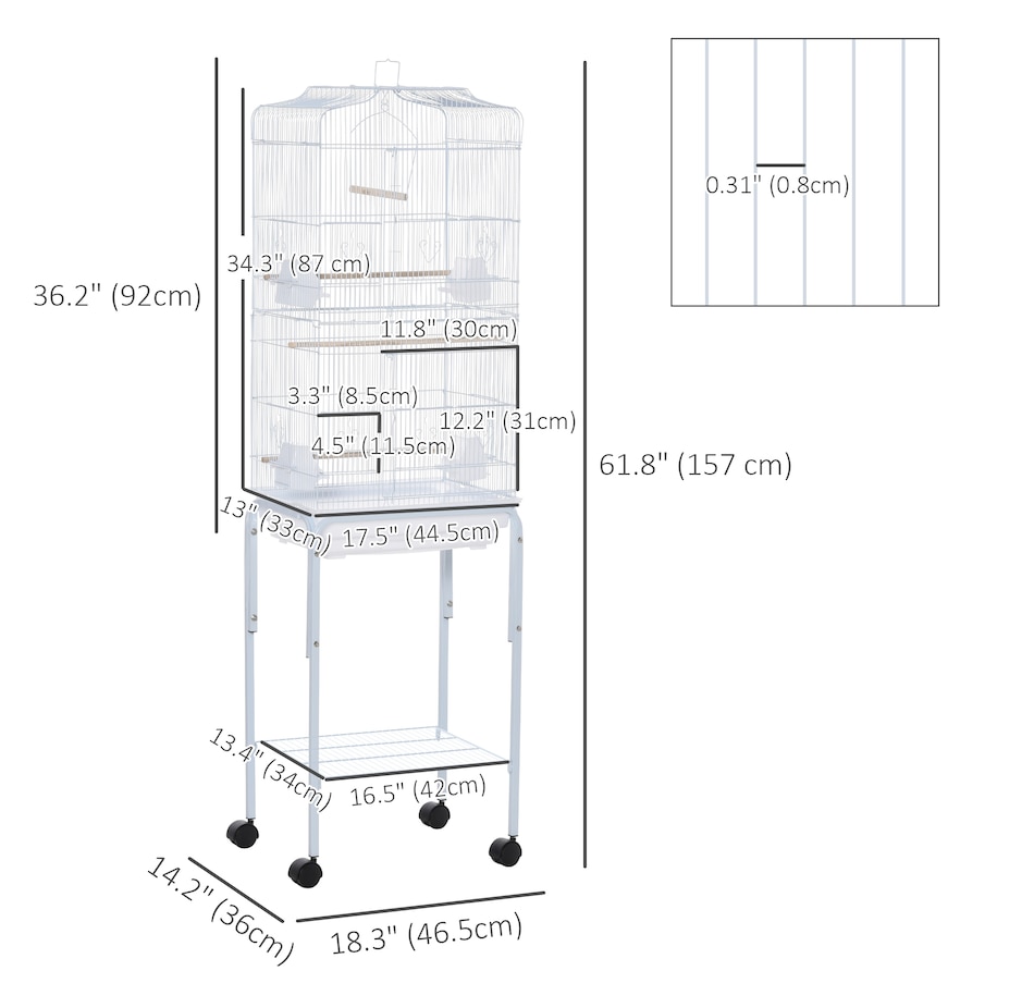 Image 962492_ALTMORE2.jpg, Product 962-492 / Price $89.99, PawHut 62" Large Rolling Bird Cage Cockatiel Play House Perch Swing, White from PawHut on TSC.ca's Home & Garden department