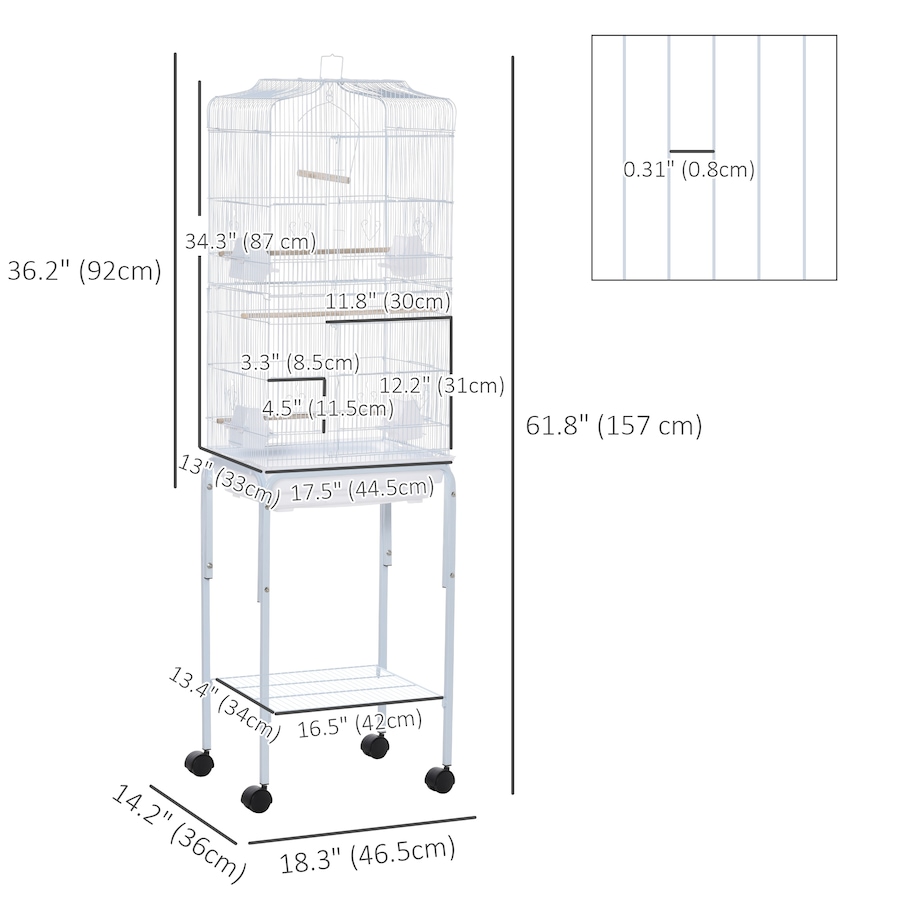 Image 962492_ALTMORE2.jpg, Product 962-492 / Price $98.99, PawHut 62" Large Rolling Bird Cage Cockatiel Play House Perch Swing, White from PawHut on TSC.ca's Home & Garden department
