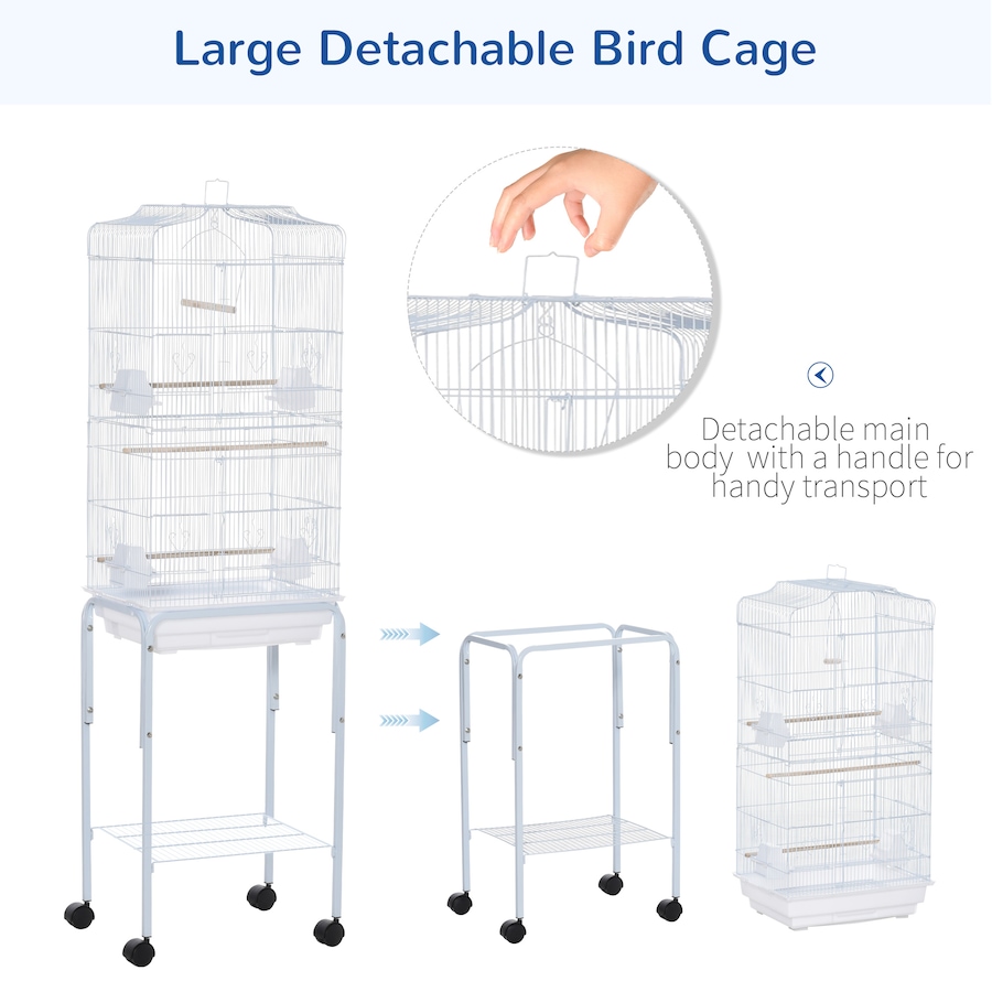 Image 962492_ALTMORE3.jpg, Product 962-492 / Price $98.99, PawHut 62" Large Rolling Bird Cage Cockatiel Play House Perch Swing, White from PawHut on TSC.ca's Home & Garden department
