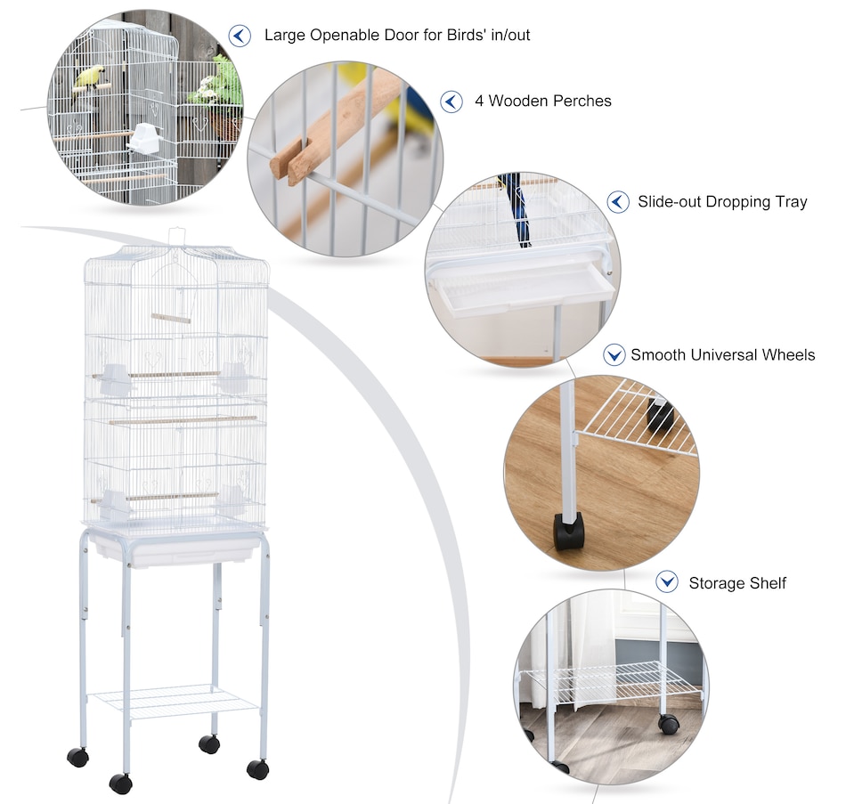Image 962492_ALTMORE4.jpg, Product 962-492 / Price $89.99, PawHut 62" Large Rolling Bird Cage Cockatiel Play House Perch Swing, White from PawHut on TSC.ca's Home & Garden department