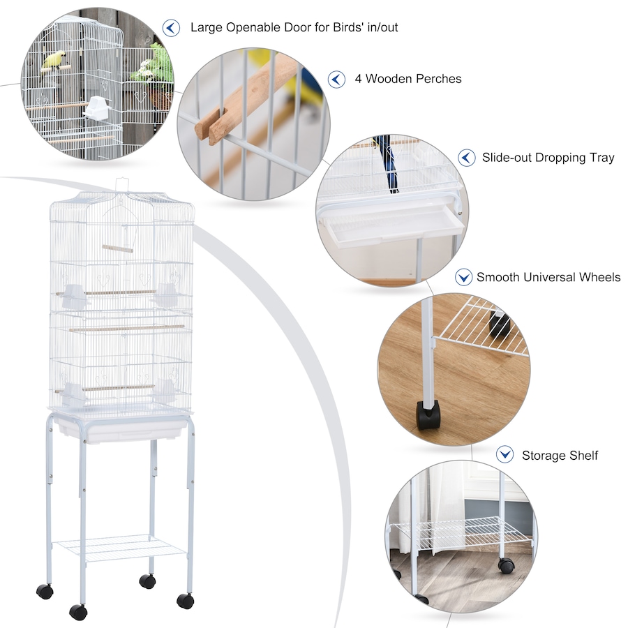 Image 962492_ALTMORE4.jpg, Product 962-492 / Price $98.99, PawHut 62" Large Rolling Bird Cage Cockatiel Play House Perch Swing, White from PawHut on TSC.ca's Home & Garden department