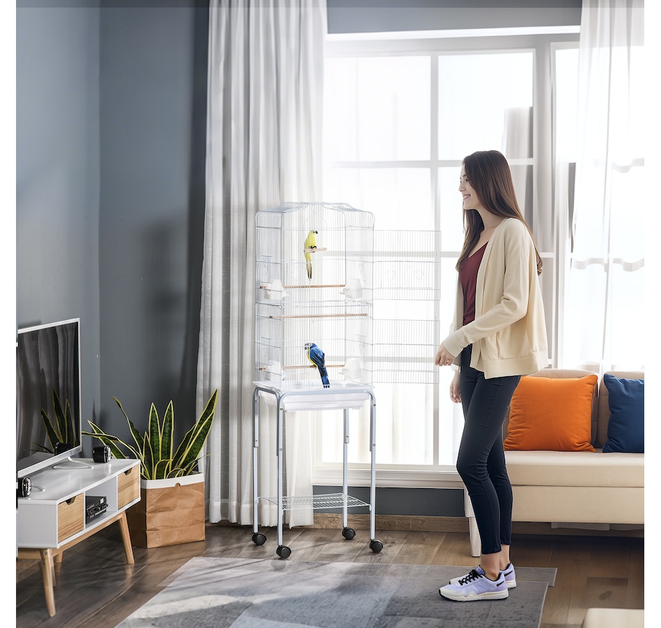 Image 962492_ALTMORE6.jpg, Product 962-492 / Price $89.99, PawHut 62" Large Rolling Bird Cage Cockatiel Play House Perch Swing, White from PawHut on TSC.ca's Home & Garden department