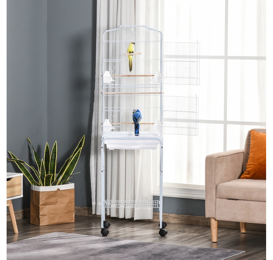 Image 962492_ALTMORE7.jpg, Product 962-492 / Price $89.99, PawHut 62" Large Rolling Bird Cage Cockatiel Play House Perch Swing, White from PawHut on TSC.ca's Home & Garden department