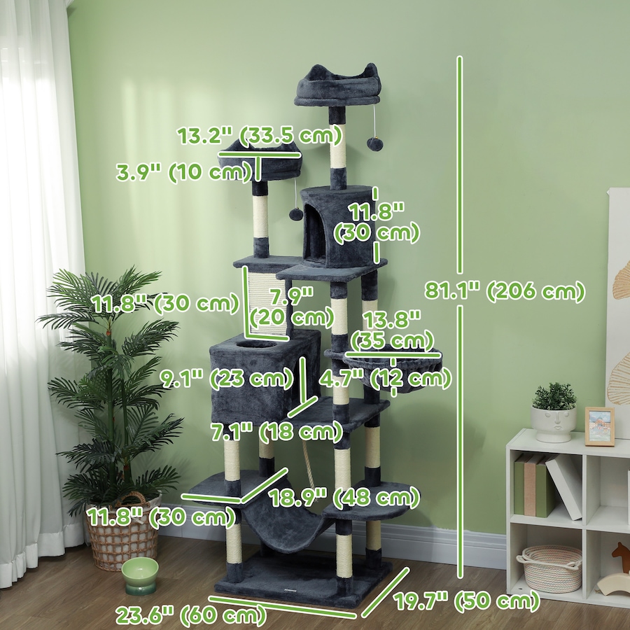 Image 962500_ALTMORE2.jpg, Product 962-500 / Price $99.99, PawHut 81" Large Cat Tree w/ Scratching Posts, Cat Condos, Beds, Dark Grey from PawHut on TSC.ca's Home & Garden department