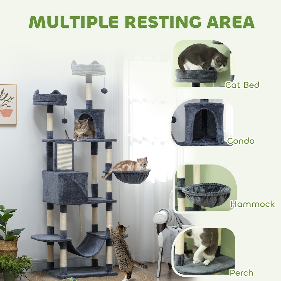 Image 962500_ALTMORE3.jpg, Product 962-500 / Price $99.99, PawHut 81" Large Cat Tree w/ Scratching Posts, Cat Condos, Beds, Dark Grey from PawHut on TSC.ca's Home & Garden department