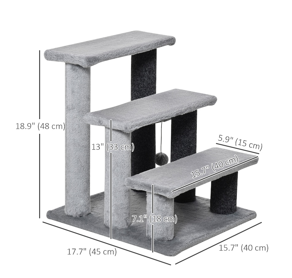 Image 962501_ALTMORE2.jpg, Product 962-501 / Price $48.99, PawHut 3 Steps Cat Stairs, Small Cat Tree with Toy, 17.5" x 15.5" x 19" from PawHut on TSC.ca's Home & Garden department