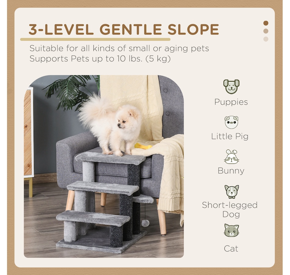 Image 962501_ALTMORE3.jpg, Product 962-501 / Price $48.99, PawHut 3 Steps Cat Stairs, Small Cat Tree with Toy, 17.5" x 15.5" x 19" from PawHut on TSC.ca's Home & Garden department