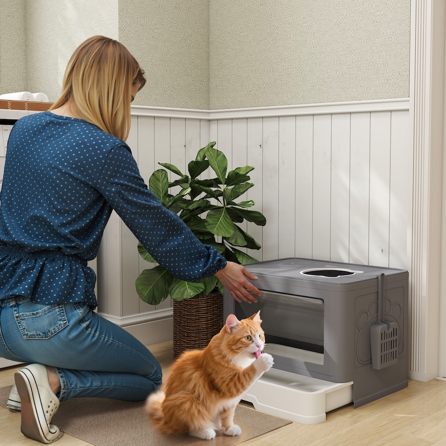 Image 962507_ALTMORE1.jpg, Product 962-507 / Price $48.99, PawHut Cat Litter Box, Front Enter & Top Exit Cat Litter Tray, Grey from PawHut on TSC.ca's Home & Garden department