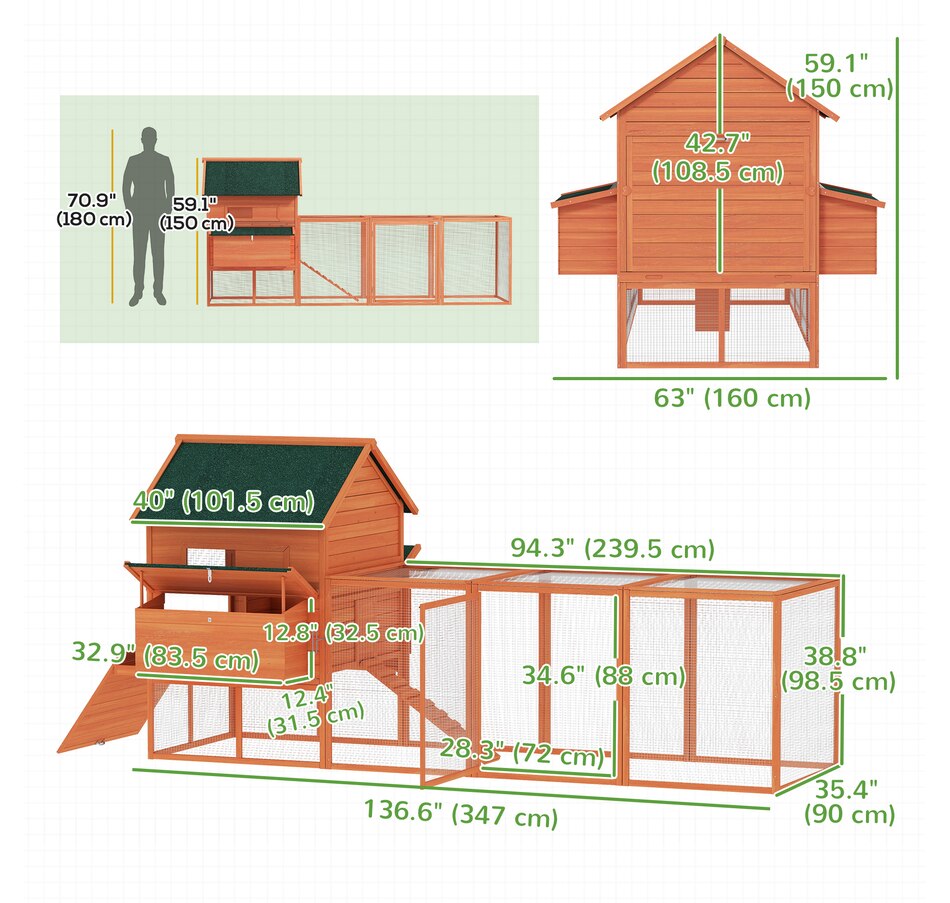 Image 962526_ALTMORE2.jpg, Product 962-526 / Price $599.99, PawHut 137" Chicken Coop with Chicken Run, Nesting Box, Orange from PawHut on TSC.ca's Home & Garden department
