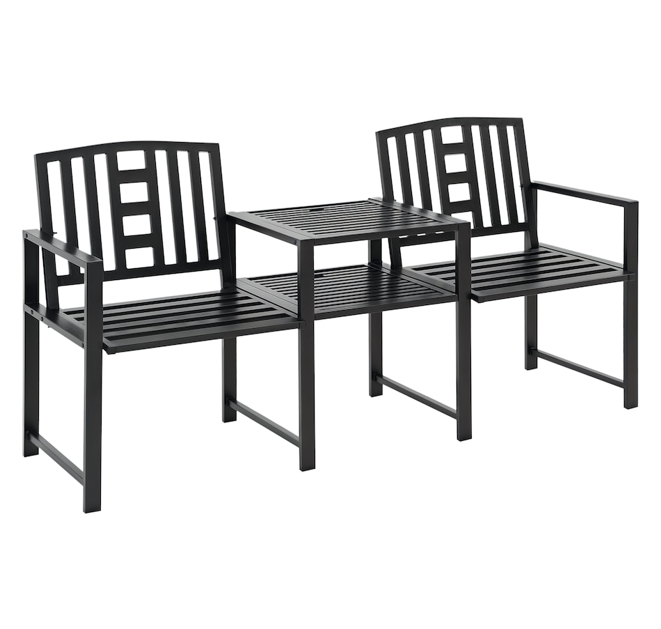 Image 962565.png, Product 962-565 / Price $199.99, Outsunny Patio Bench, Outdoor Loveseat with Middle Table & Umbrella Hole from Outsunny on TSC.ca's Home & Garden department