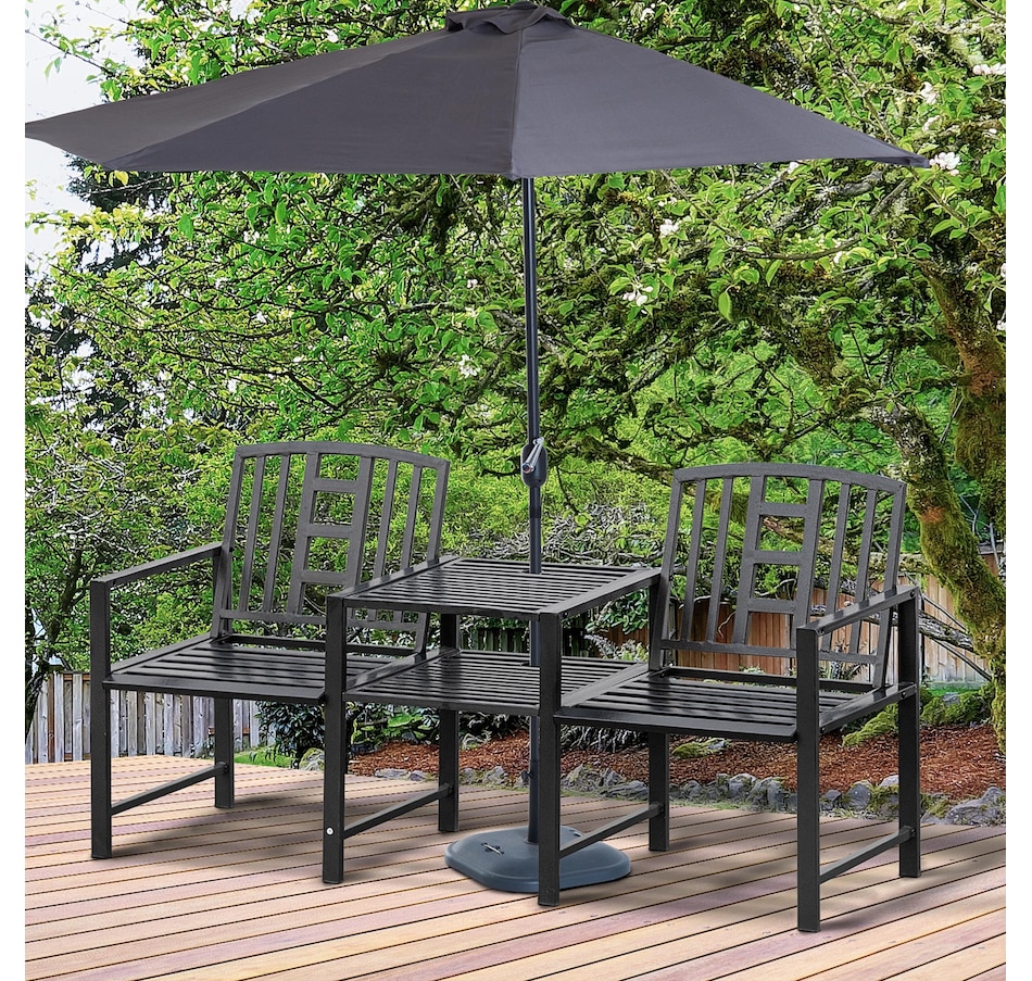 Image 962565_ALTMORE1.jpg, Product 962-565 / Price $199.99, Outsunny Patio Bench, Outdoor Loveseat with Middle Table & Umbrella Hole from Outsunny on TSC.ca's Home & Garden department