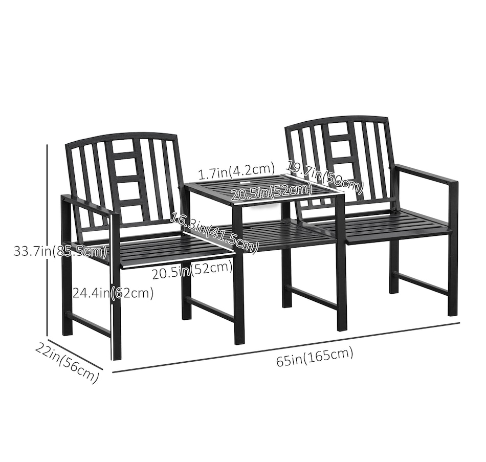 Image 962565_ALTMORE2.jpg, Product 962-565 / Price $199.99, Outsunny Patio Bench, Outdoor Loveseat with Middle Table & Umbrella Hole from Outsunny on TSC.ca's Home & Garden department