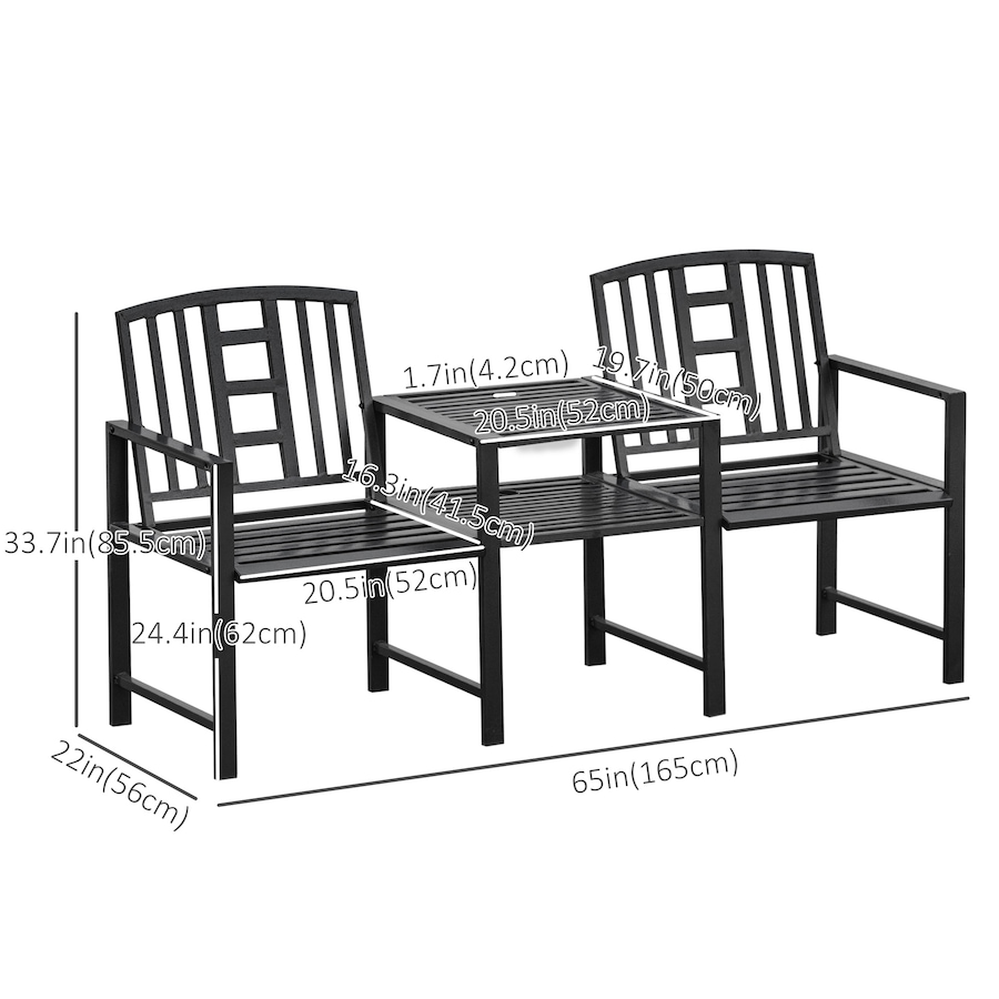 Image 962565_ALTMORE2.jpg, Product 962-565 / Price $199.99, Outsunny Patio Bench, Outdoor Loveseat with Middle Table & Umbrella Hole from Outsunny on TSC.ca's Home & Garden department