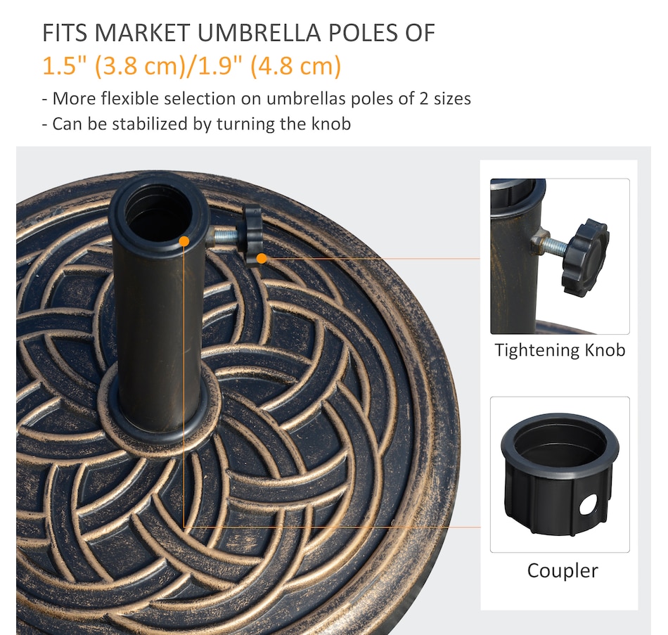 Image 964262_ALTMORE9.jpg, Product 964-262 / Price $59.99, Outsunny 25 lb Patio Umbrella Base Market Umbrella Base Stand Bronze from Outsunny on TSC.ca's Home & Garden department