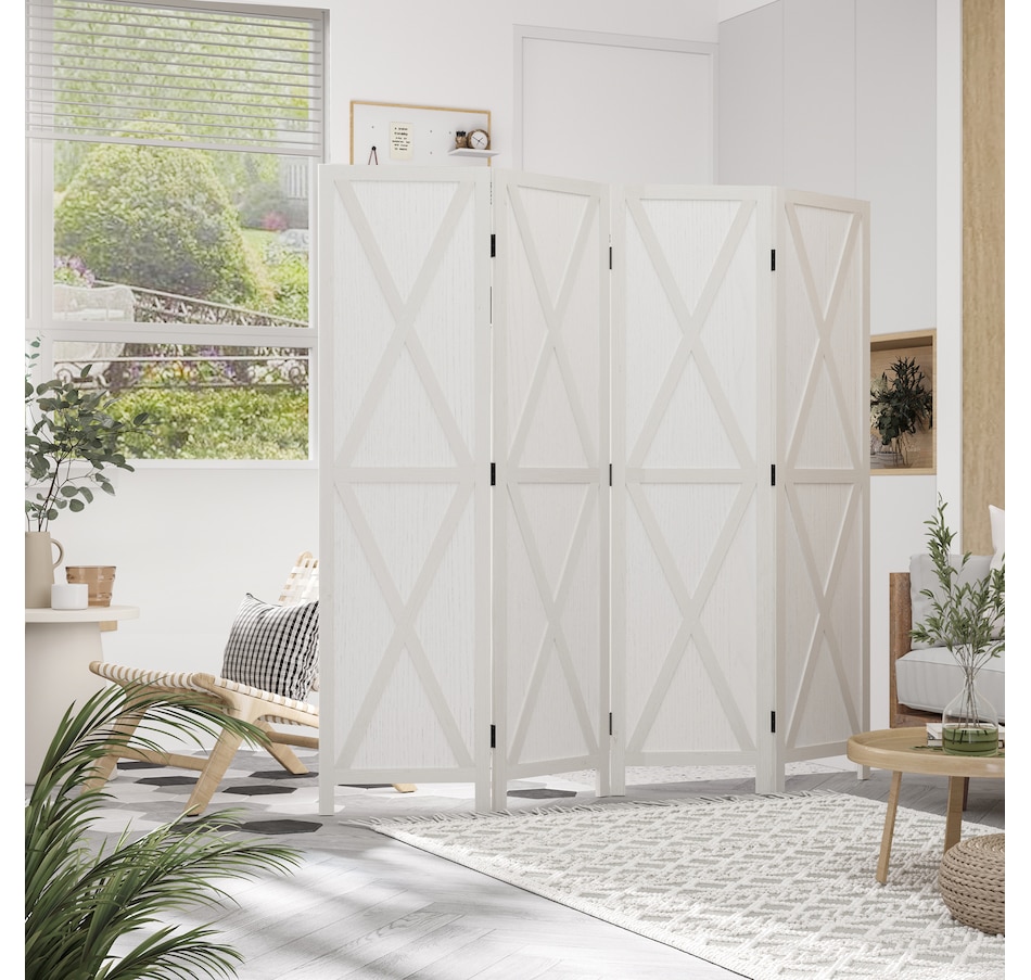 Image 964307_ALTMORE1.jpg, Product 964-307 / Price $162.99, HOMCOM 4-Panel Privacy Screen with Foldable Design Wood Frame White 5.6FT from HOMCOM on TSC.ca's Home & Garden department