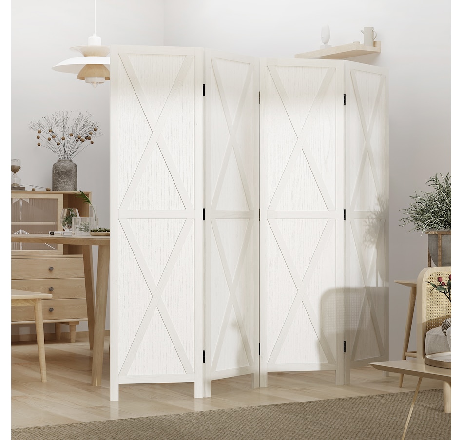 Image 964307_ALTMORE7.jpg, Product 964-307 / Price $162.99, HOMCOM 4-Panel Privacy Screen with Foldable Design Wood Frame White 5.6FT from HOMCOM on TSC.ca's Home & Garden department