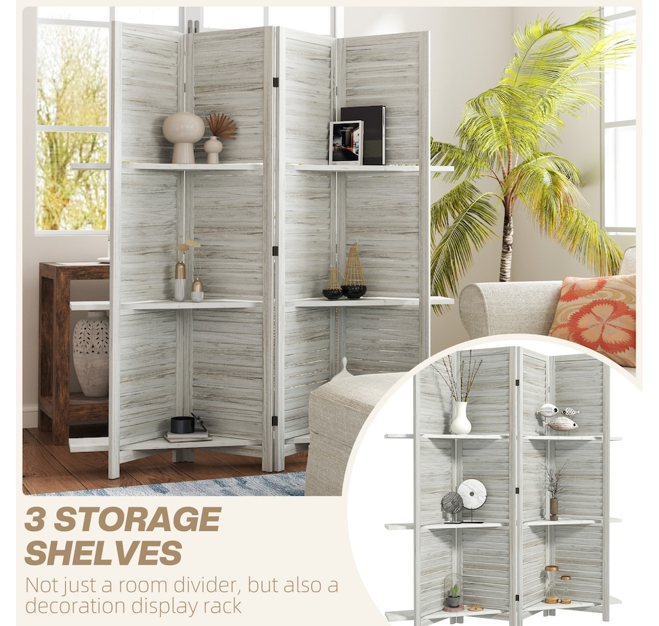 Image 964327_ALTMORE11.jpg, Product 964-327 / Price $162.99 - $169.99, HOMCOM 4-Panel Privacy Screen with Storage Shelf Foldable Design from HOMCOM on TSC.ca's Home & Garden department