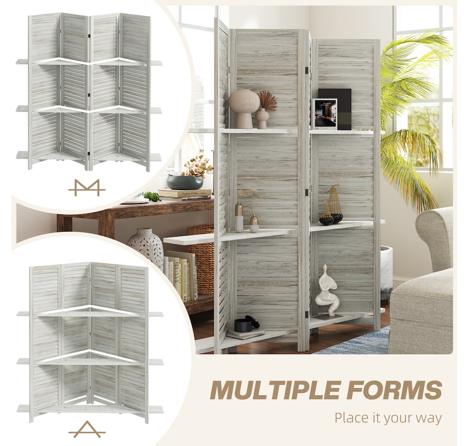 Image 964327_ALTMORE14.jpg, Product 964-327 / Price $162.99 - $169.99, HOMCOM 4-Panel Privacy Screen with Storage Shelf Foldable Design from HOMCOM on TSC.ca's Home & Garden department