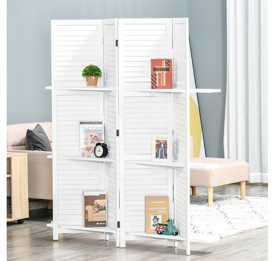 Image 964327_ALTMORE17.jpg, Product 964-327 / Price $162.99 - $169.99, HOMCOM 4-Panel Privacy Screen with Storage Shelf Foldable Design from HOMCOM on TSC.ca's Home & Garden department