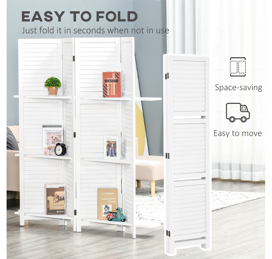 Image 964327_ALTMORE20.jpg, Product 964-327 / Price $162.99 - $169.99, HOMCOM 4-Panel Privacy Screen with Storage Shelf Foldable Design from HOMCOM on TSC.ca's Home & Garden department