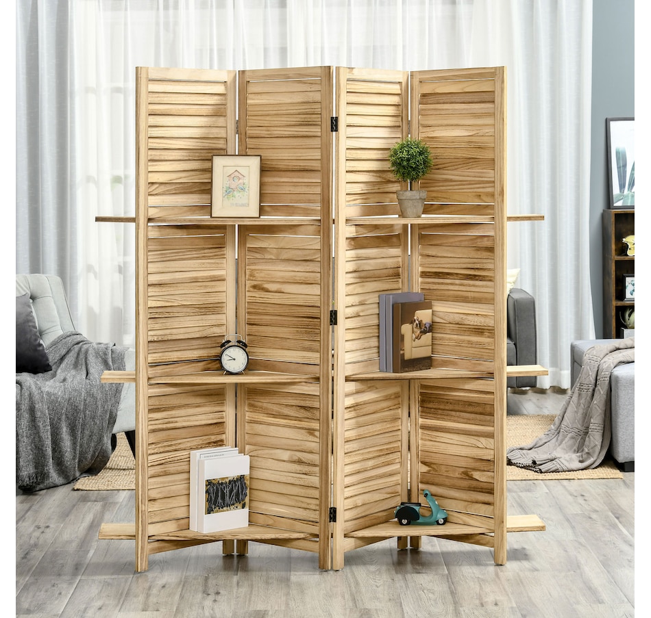 Image 964327_ALTMORE6.jpg, Product 964-327 / Price $162.99 - $169.99, HOMCOM 4-Panel Privacy Screen with Storage Shelf Foldable Design from HOMCOM on TSC.ca's Home & Garden department