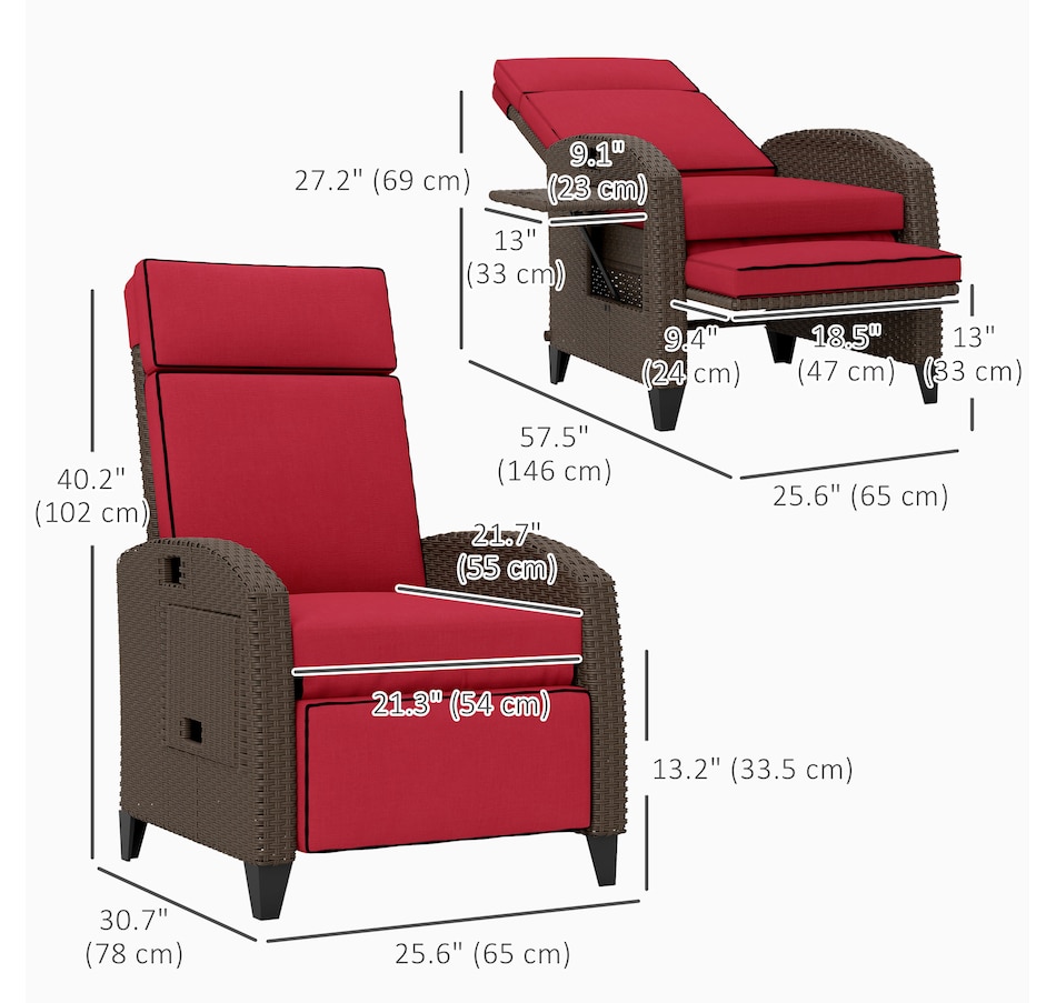 Image 964341_ALTMORE18.jpg, Product 964-341 / Price $299.99, Outsunny Outdoor Recliner Chair with Adjustable Backrest, Cushion, Red from Outsunny on TSC.ca's Home & Garden department