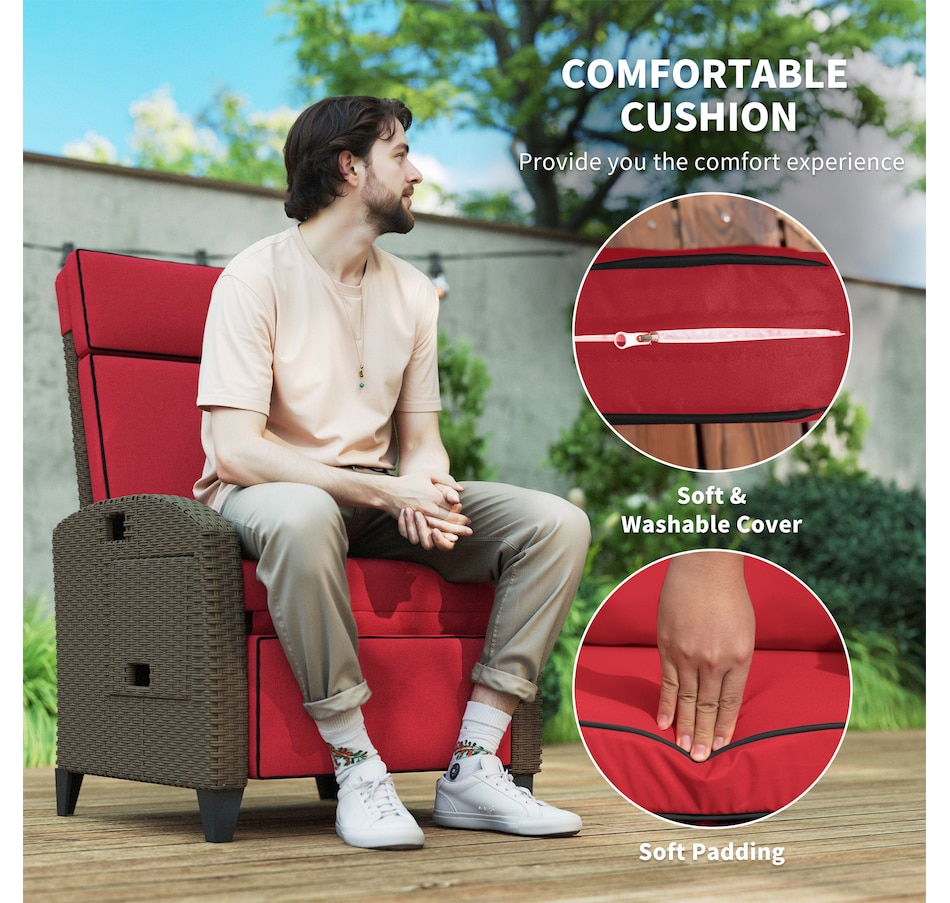 Image 964341_ALTMORE22.jpg, Product 964-341 / Price $299.99, Outsunny Outdoor Recliner Chair with Adjustable Backrest, Cushion, Red from Outsunny on TSC.ca's Home & Garden department