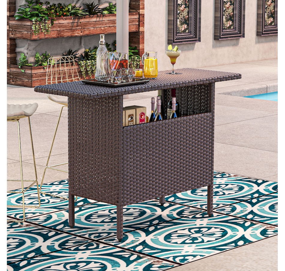 Image 964361_ALTMORE1.jpg, Product 964-361 / Price $209.99, Outsunny 55" Rattan Bar Table with 2 Storage Shelves and Steel Frame from Outsunny on TSC.ca's Home & Garden department