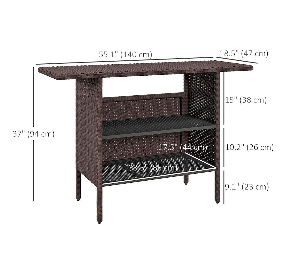 Image 964361_ALTMORE2.jpg, Product 964-361 / Price $209.99, Outsunny 55" Rattan Bar Table with 2 Storage Shelves and Steel Frame from Outsunny on TSC.ca's Home & Garden department