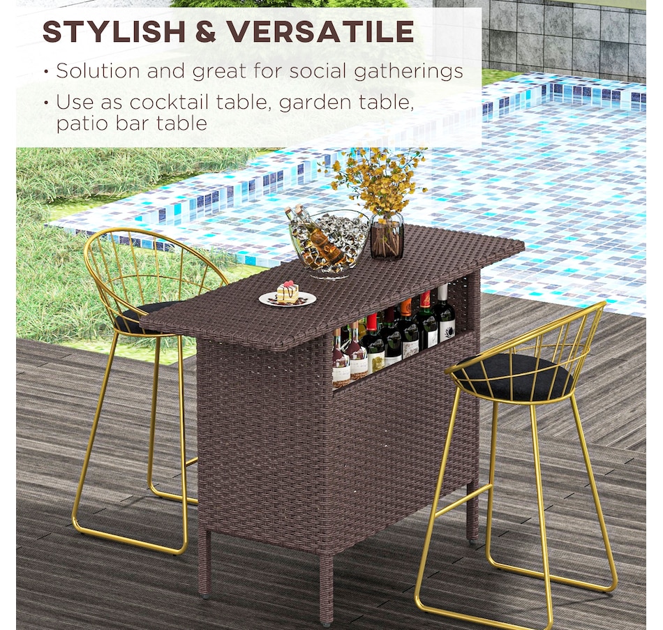 Image 964361_ALTMORE3.jpg, Product 964-361 / Price $209.99, Outsunny 55" Rattan Bar Table with 2 Storage Shelves and Steel Frame from Outsunny on TSC.ca's Home & Garden department