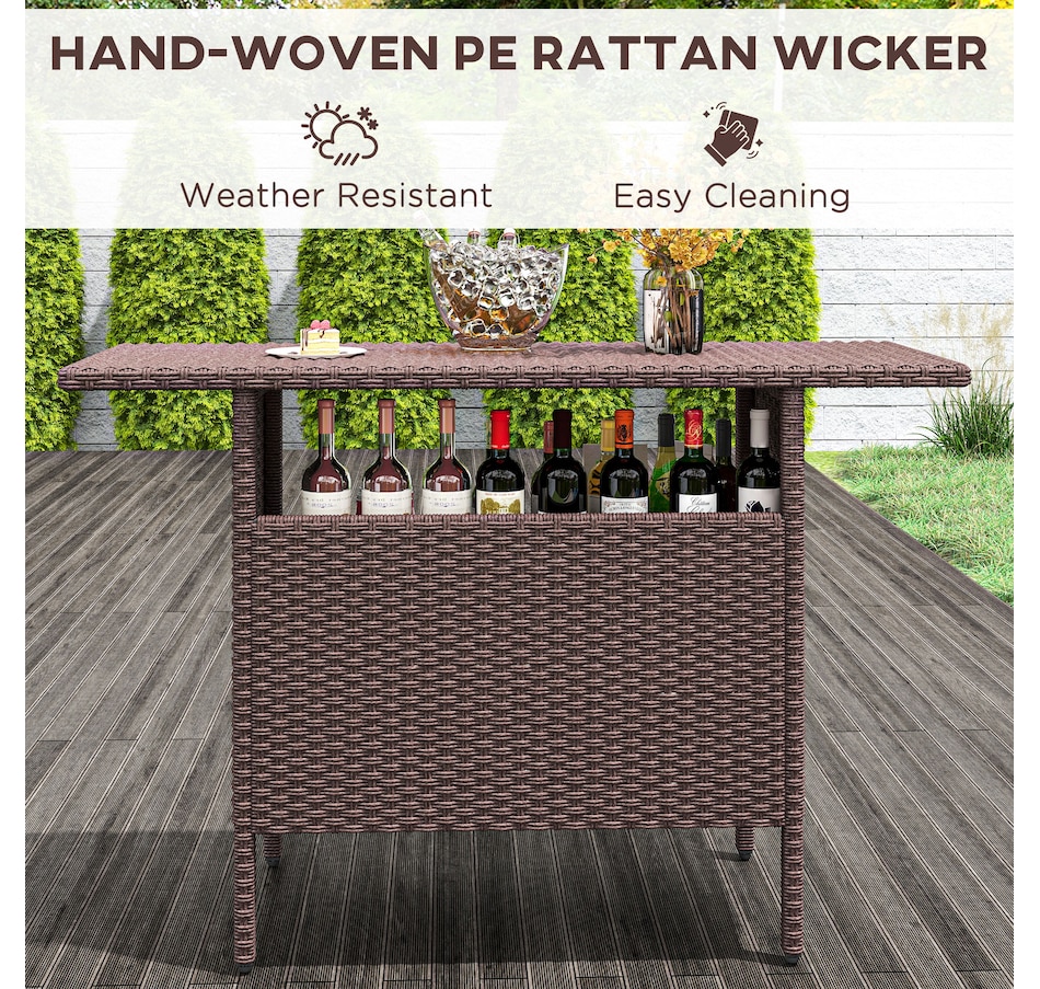 Image 964361_ALTMORE5.jpg, Product 964-361 / Price $209.99, Outsunny 55" Rattan Bar Table with 2 Storage Shelves and Steel Frame from Outsunny on TSC.ca's Home & Garden department