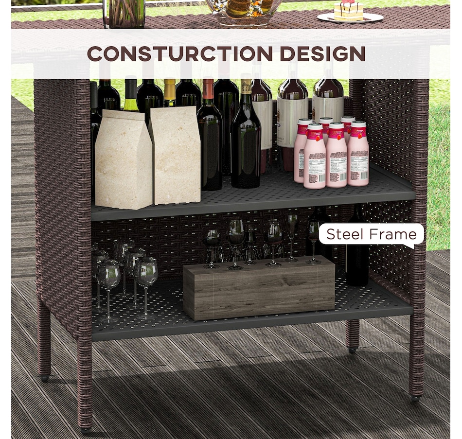 Image 964361_ALTMORE6.jpg, Product 964-361 / Price $209.99, Outsunny 55" Rattan Bar Table with 2 Storage Shelves and Steel Frame from Outsunny on TSC.ca's Home & Garden department