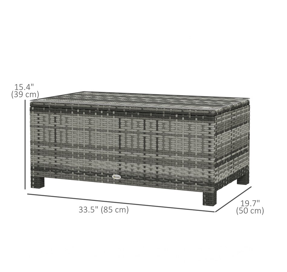 Image 964368_ALTMORE2.jpg, Product 964-368 / Price $119.99, Outsunny Rattan Outdoor Coffee Table with Tempered Glass Top, Grey from Outsunny on TSC.ca's Home & Garden department