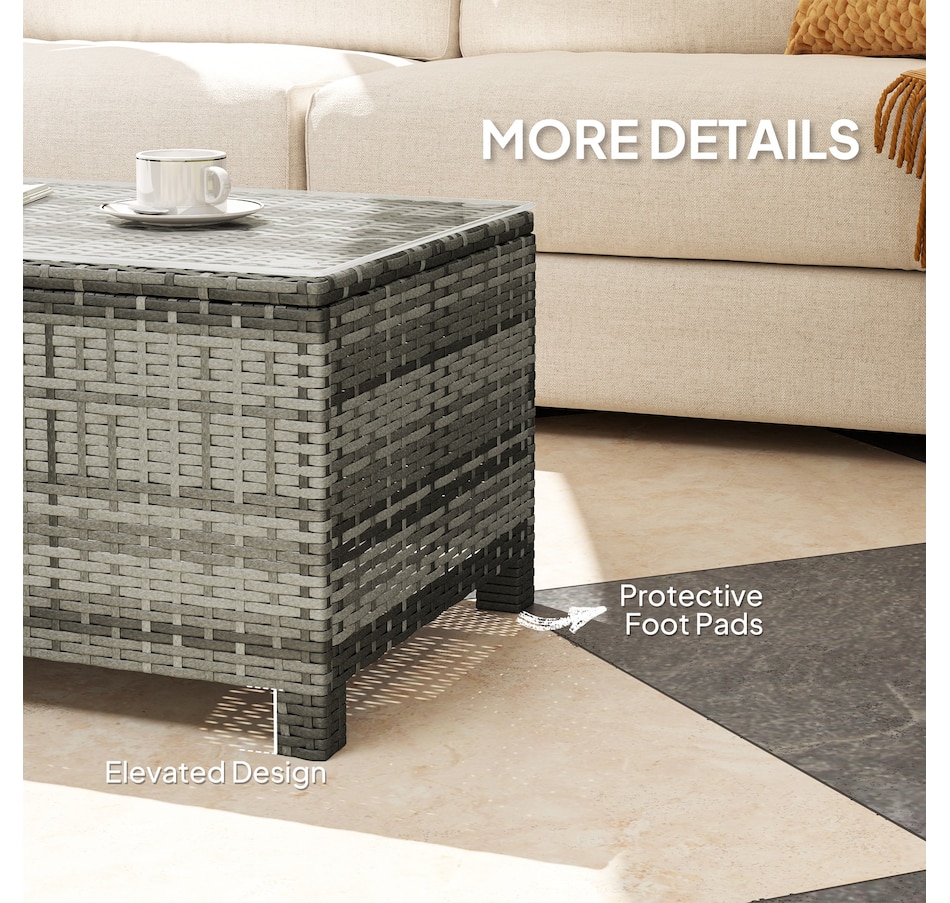 Image 964368_ALTMORE3.jpg, Product 964-368 / Price $119.99, Outsunny Rattan Outdoor Coffee Table with Tempered Glass Top, Grey from Outsunny on TSC.ca's Home & Garden department