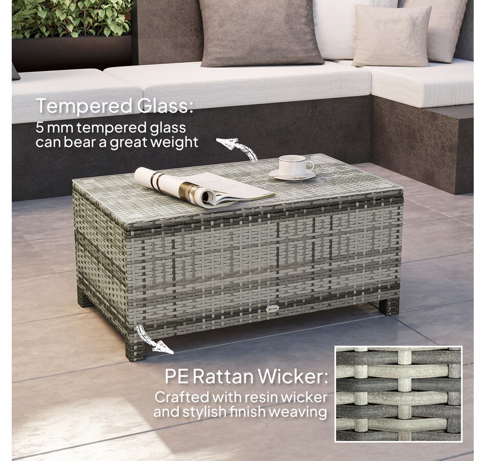 Image 964368_ALTMORE4.jpg, Product 964-368 / Price $119.99, Outsunny Rattan Outdoor Coffee Table with Tempered Glass Top, Grey from Outsunny on TSC.ca's Home & Garden department