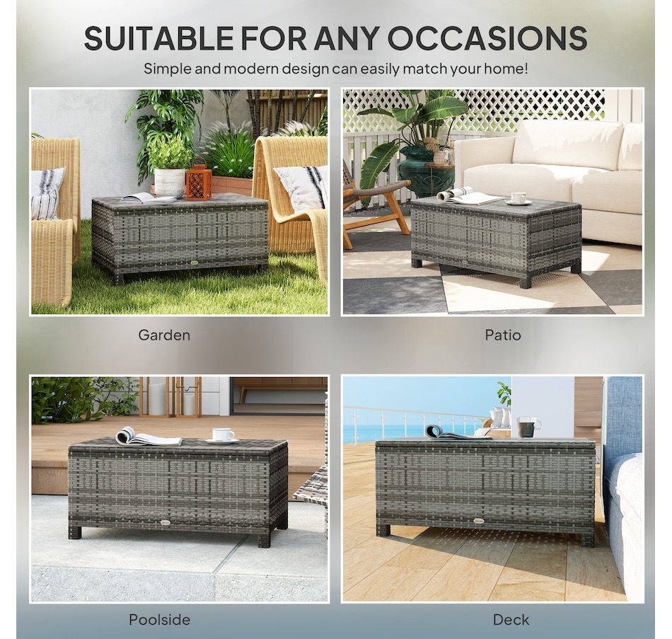 Image 964368_ALTMORE5.jpg, Product 964-368 / Price $119.99, Outsunny Rattan Outdoor Coffee Table with Tempered Glass Top, Grey from Outsunny on TSC.ca's Home & Garden department