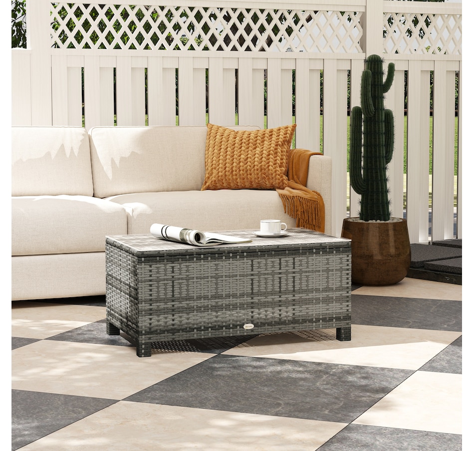 Image 964368_ALTMORE6.jpg, Product 964-368 / Price $119.99, Outsunny Rattan Outdoor Coffee Table with Tempered Glass Top, Grey from Outsunny on TSC.ca's Home & Garden department