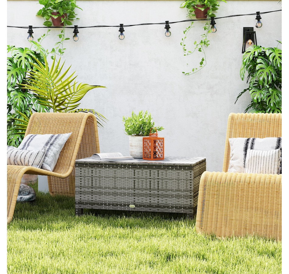 Image 964368_ALTMORE7.jpg, Product 964-368 / Price $119.99, Outsunny Rattan Outdoor Coffee Table with Tempered Glass Top, Grey from Outsunny on TSC.ca's Home & Garden department