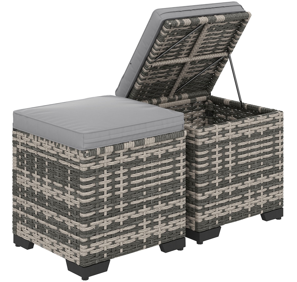 Image 964381.jpg, Product 964-381 / Price $139.99, Outsunny Set of 2 Wicker Ottoman, Outdoor Footstool with Storage, Grey from Outsunny on TSC.ca's Home & Garden department