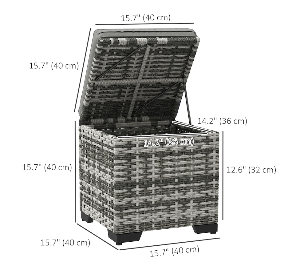 Image 964381_ALTMORE2.jpg, Product 964-381 / Price $139.99, Outsunny Set of 2 Wicker Ottoman, Outdoor Footstool with Storage, Grey from Outsunny on TSC.ca's Home & Garden department