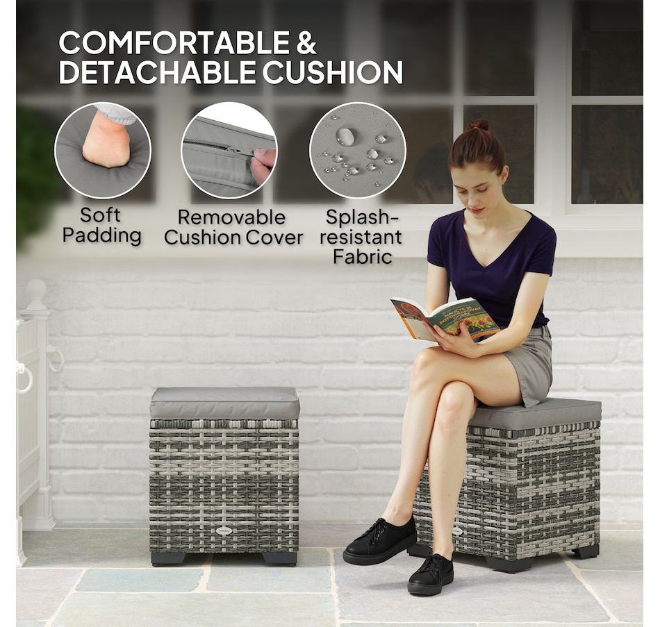 Image 964381_ALTMORE4.jpg, Product 964-381 / Price $139.99, Outsunny Set of 2 Wicker Ottoman, Outdoor Footstool with Storage, Grey from Outsunny on TSC.ca's Home & Garden department