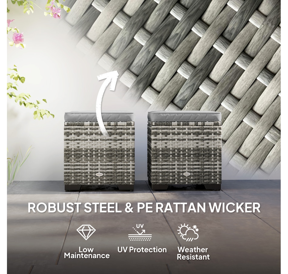 Image 964381_ALTMORE5.jpg, Product 964-381 / Price $139.99, Outsunny Set of 2 Wicker Ottoman, Outdoor Footstool with Storage, Grey from Outsunny on TSC.ca's Home & Garden department
