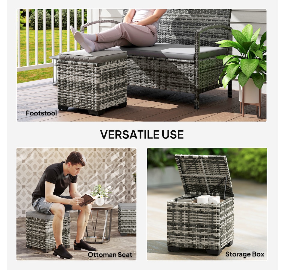 Image 964381_ALTMORE6.jpg, Product 964-381 / Price $139.99, Outsunny Set of 2 Wicker Ottoman, Outdoor Footstool with Storage, Grey from Outsunny on TSC.ca's Home & Garden department