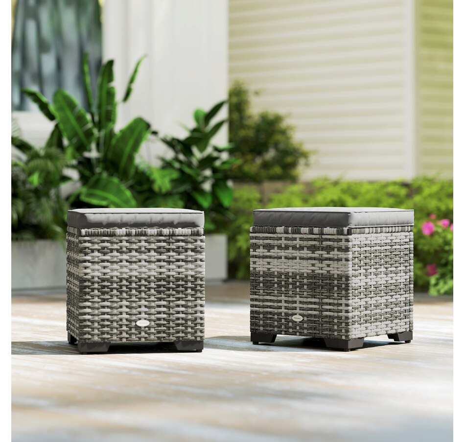 Image 964381_ALTMORE8.jpg, Product 964-381 / Price $139.99, Outsunny Set of 2 Wicker Ottoman, Outdoor Footstool with Storage, Grey from Outsunny on TSC.ca's Home & Garden department