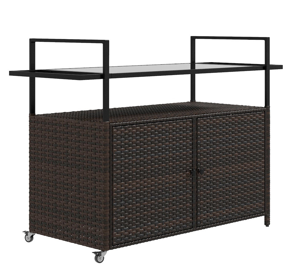 Image 964392.jpg, Product 964-392 / Price $236.99, Outsunny PE Rattan Outdoor Bar Cart with Shelf & Cabinet, Mixed Brown from Outsunny on TSC.ca's Home & Garden department